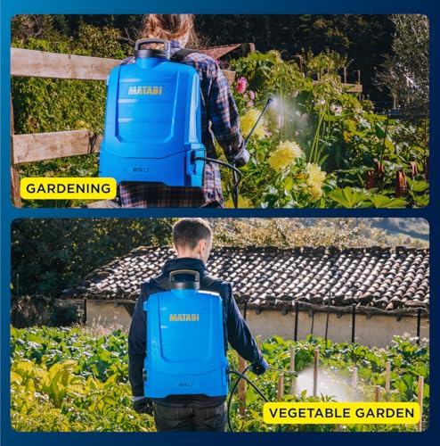 Matabi e15 LT Battery Powered Pump Sprayer 3,9-Gal - Removable Li-Ion Battery - Up to 39 Gal Autonomy - Compact and Lightweight Design - Padded Straps - Ergonomic Tank - Nozzles Included