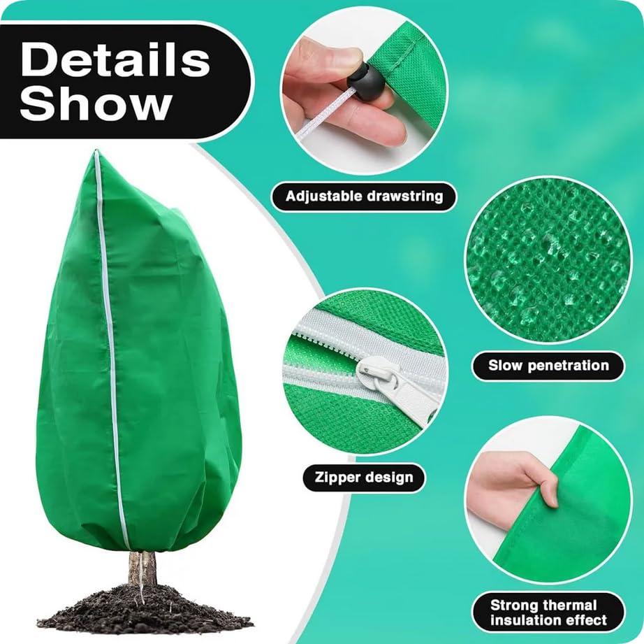 BADASS SHARKS Winter Plant Covers Protection Bag Non-Woven Shrub Against Cold Protecting Bags for Outdoor Garden Yard Plants Frost Pouches Tree Covers with Zipper Drawstring (31.5 * 47.2in-1PC) - size: 31.5*47.2in-1PC