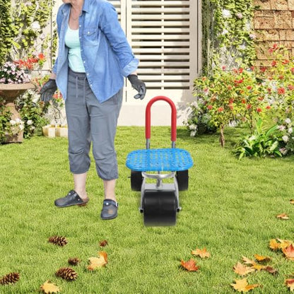 Rolling Garden Seat, 360° Swivel, Adjustable Height, 3 Wheels, Blue