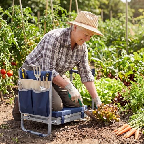 GIANTEX Garden Kneeler & Seat, Heavy-Duty Garden Bench, Navy with 1 Bag - color: Navy Blue, size: 21" x 12" x 17"