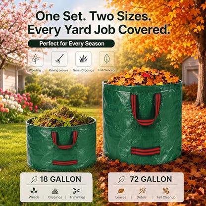 72 &18 Gal Reusable Yard Waste Bags, Lawn bags for Leaves & Lawn Cleanup - size: 1 Count (Pack of 2)