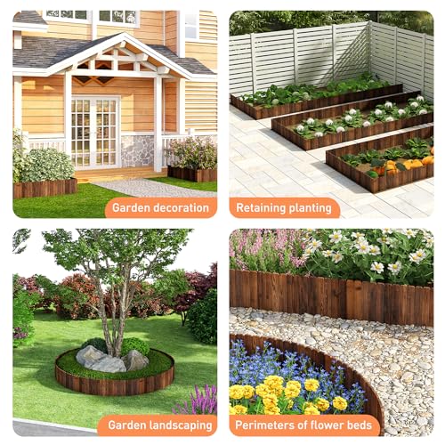 GHWIE Wooden Garden Fence Wood Garden Edging Border Decorative Landscape Border Edging,Planting Tree Fence Landscape Edging Flower Bed Fences-11.8'' H x 48'' L (3 Pack,12Ft Total Length)