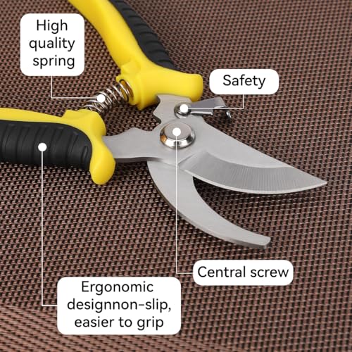 2Pcs Stainless Steel Garden Pruning Shears, Antiskid Curved Sharp Floral Cutter, Snips Parrot-Beak Style -Yellow - color: Yellow
