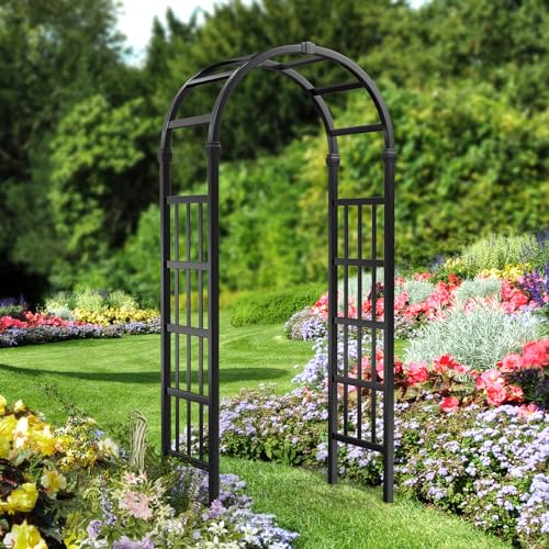 VINGLI Vinyl Garden Arbor, PVC Wedding Arch for Ceremony Party, Garden Trellis for Climbing Plants Outdoor, Arch Backdrop Stand for Garden, Backyard, Lawn (Black, 39.5in) - color: Black, size: 39.5in