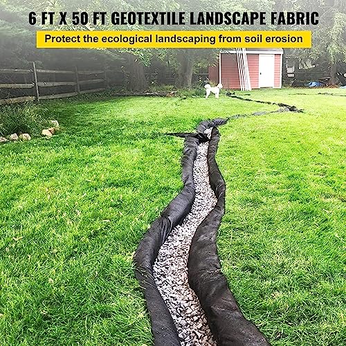 Garvee Geotextile Landscape, 6 ft x 50 ft & 6 oz Geotextile Fabric, PP Drainage 350N Tensile Strength & 440N Load Capacity, for Driveway & Road Stabilizationr, Erosion Control, French Drains