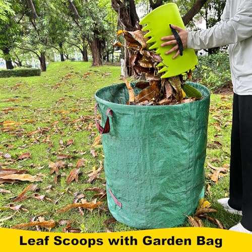 Leaf Scoops Hand Rakes, Leaf Scoops and Claws with Garden Bag and Gloves, Lightweight Plastic Leaf Scoop, Large Leaf Grabbers for Picking Up Leaves, Clippings, Grass(Scoops + Garden Bag) - style: Scoops & Rake