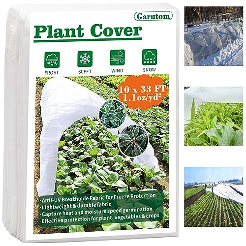 Garutom Plant Covers Freeze Protection 10ft x 33ft 1.1 oz Frost Cloth Plant Freeze Protection, Frost Blankets for Outdoor Plants Winter or Floating Row Covers Shade Cloth for Gardens, Vegetables - size: 10 x 33 ft