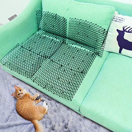 Pomeat 10 PCS Scat Mat for Cats Indoor 16" x 12" with Spikes Sprickle, Digging Deterrent for Dogs, Outdoor for Garden and Fence with 7 Staples