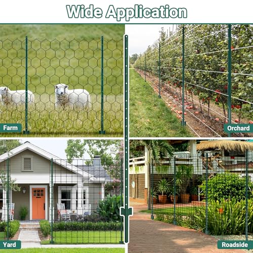 Metal Fence Posts 6 FT, 16 PCS Splicing Green U Posts - color: Green, size: 6FT-16Pack
