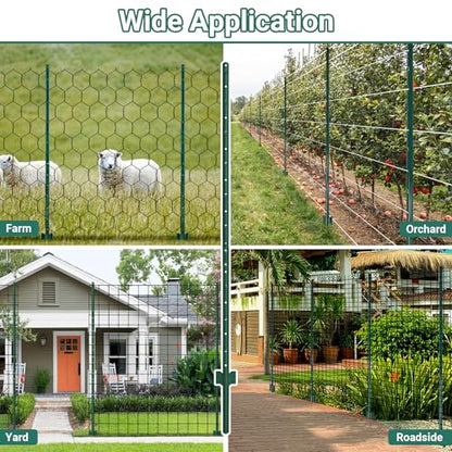 Metal Fence Posts 6 FT, 16 PCS Splicing Green U Posts - color: Green, size: 6FT-16Pack