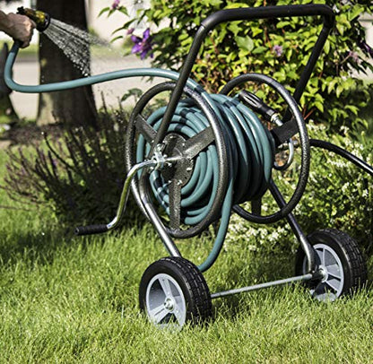 Backyard Expressions 2‑Wheel Garden Hose Reel Cart, Portable Hand‑Crank Hose Reel, Rust‑Resistant Hammertone Gray Finish, Brass Connectors - style: 2026 2 Wheel