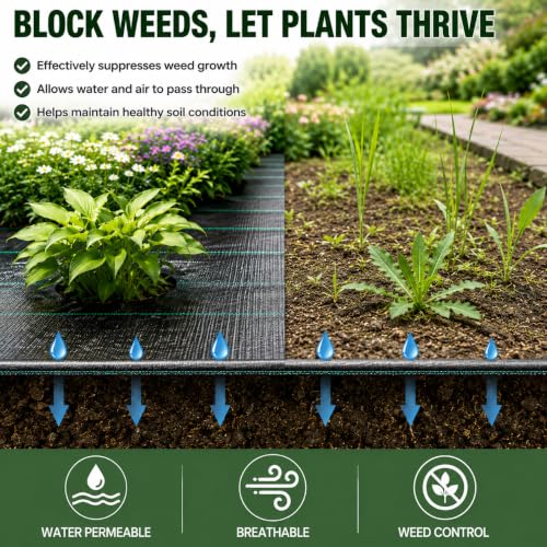 3FTx100FT Weed Barrier Landscape Fabric Heavy Duty 5oz Pro Ground Cover Mat - size: 5oz-100ftx3ft