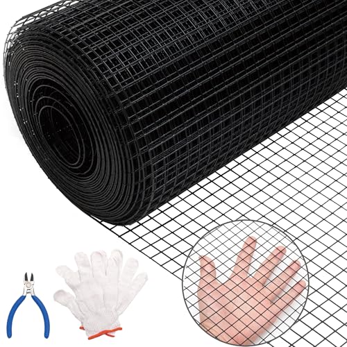 Black Hardware Cloth 19GA 1/2 inch 36inch(H) x 50ft(L),19 Gauge Wire Metal Mesh Roll for Chicken Coop Garden Fence,Powder Coated Galvanized Welded Fence for Poultry Cage Home Improvement Projects - color: Black, size: 19GA 1/2x1/2 36"x50'
