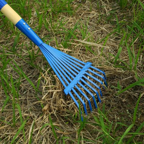 Kids Rakes with Hardwood Handle - Metal Kids Leaves Rakes, 28" Child Size Lawn Rakes with Vibrant Blue Heads, Garden Tool Set for Kids Boys and Girls - color: Blue