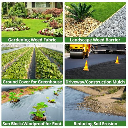 GOTGELIF Weed Barrier Fabric 4x100ft Heavy Duty, Ground Cover with 20 Pegs - size: 3.2oz-4ftx100ft with 20 pegs