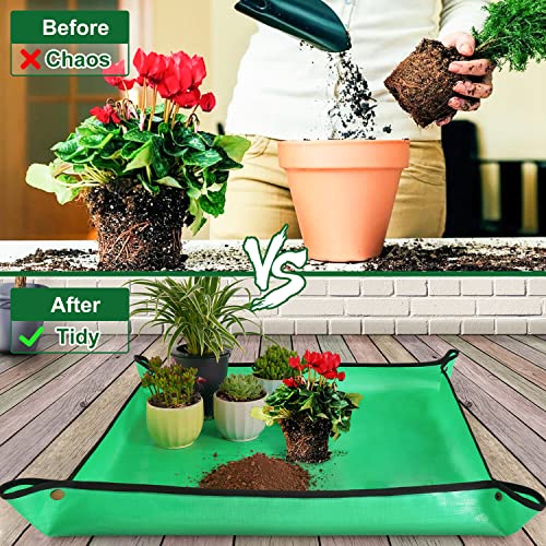 HNXTYAOB 2 PCS 27 "x 27" Repotting Mat for Indoor Plant Transplanting and Mess Control Thickened Waterproof Potting Tray Foldable Succulent Potting Mat Portable Gardening Mat Green - color: 2 Pcs Green, size: Small 27" x 27"