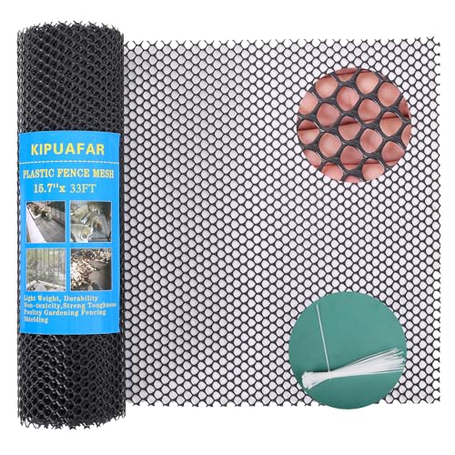 Black Plastic Wire Mesh Fence 15.7IN x 33FT - Commercial Grade Hexagonal Netting, Heavy Duty Snake & Rodent Barrier for Farms, Poultry Yards, Dog Runs | Durable Outdoor Security Fencing - color: Black, size: 15.7 IN * 33 FT