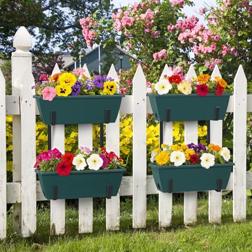 Deck Railing Planter Boxes 2 Tier Green Outdoor Hanging Planters Set of 2 - color: Green