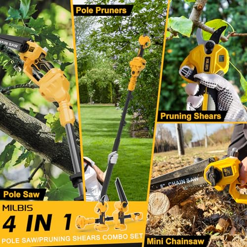 4-in-1 Cordless Pole Saw & Electric Pruning Shears for DeWalt 20V Battery