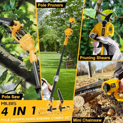 4-in-1 Cordless Pole Saw & Electric Pruning Shears for DeWalt 20V Battery