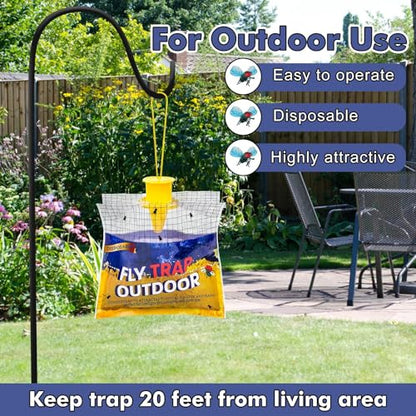 Fly Traps Outdoor Hanging for Patio, 10 Pre-Baited Flies Bags Disposable - size: 10 pack