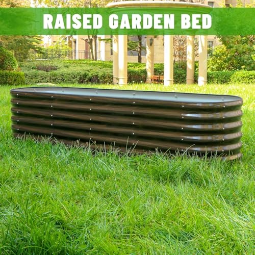 SnugNiture 8x2 ft Oval Raised Garden Bed - 22" Tall Galvanized Steel Planter Box for Vegetables, Herbs, Flowers | Easy Assembly with Support Rods, Brown - size: 8x2x2ft(1 Pack)