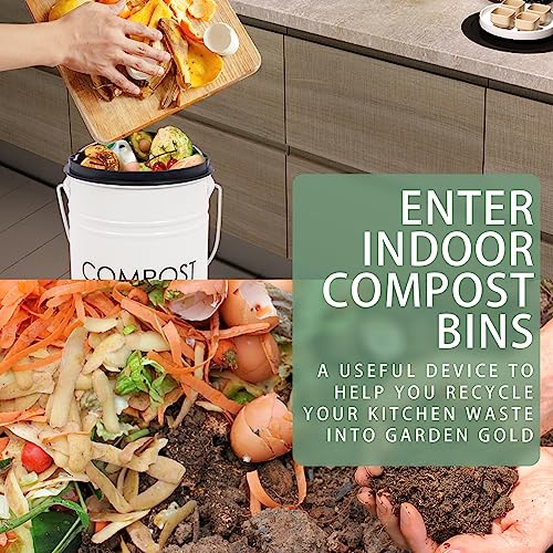 MUMTOP Compost Bin for Kitchen Countertop,1.3 Gal Metal Compost Container - color: White