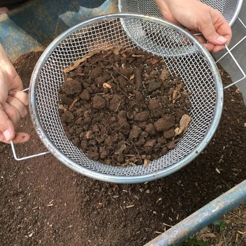 2PCS Soil Sifter for Gardening with Handle, Stainless Steel Compost & Rock Sifter for 5 Gallon Bucket - 1/4" & 1/8" Mesh