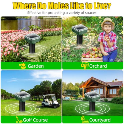 8 Pack Solar Mole Repellent Ultrasonic Gopher Repellent Outdoor Vole Chaser Sonic Mole Deterrent Stake Spikes Waterproof, Keep Moles, Gophers, Voles, Snakes, Groundhogs, Chipmunks Out of Yard Lawn