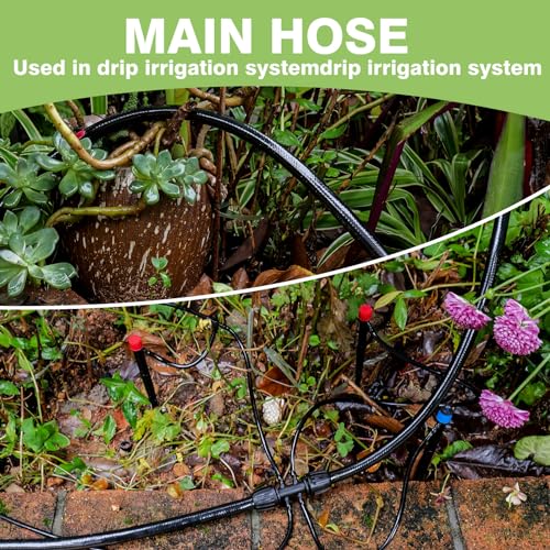 Maotong 40 FT 1/2 inch Drip Irrigation Irrigation kit Main Line Supply Hose Tube for Garden Irrigation System (Includes 1/2"" Straight Connector, 3-Way Connector, Switch Valve), Black - size: 40FT 1/2" Main Tube