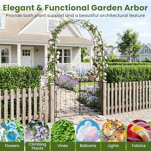 Giantex Garden Arch with Gate, 79" H Heavy-Duty Metal Arbor Trellis - color: Black