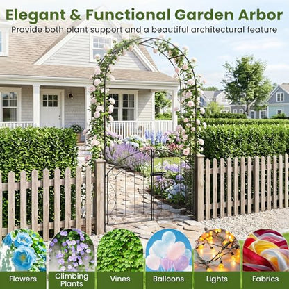 Giantex Garden Arch with Gate, 79" H Heavy-Duty Metal Arbor Trellis - color: Black