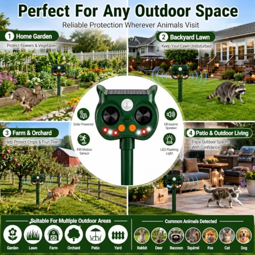 2Pack Solar Animal Repeller Outdoor, Sonic Fortress Pro Deer Repellent