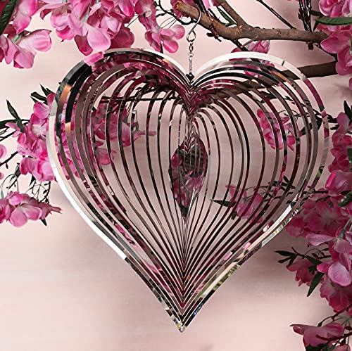 DJUAN Wind Spinner Outdoor Metal Decorations,Silver Heart Wind Spinners for Yard and Garden,Stainless Steel Wind Chimes for Outside Decor,Birthday Gifts for Mom,Mother's Day,Aunt Gifts - color: Silver Heart