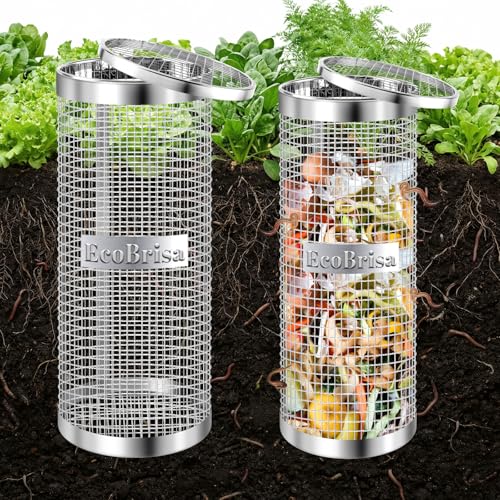 Underground Worm Composting Bin, Metal Compost Bin for Recycling Kitchen Food Waste, Outdoor Worm Compost Bin with Holes and Lid Use in Outdoor Garden Vegetable Patch Backyard (Silvery 2pcs) - color: Silvery 2pcs