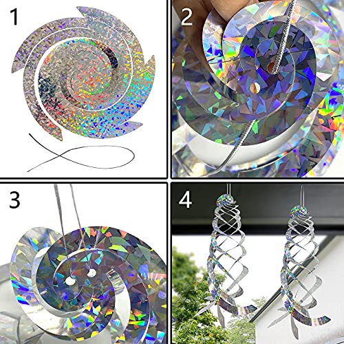 4 Pcs Bird Repellent Spiral Reflectors, 15.8" L Hanging Bird Deterrents - color: Silver-4Pcs