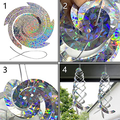 4 Pcs Bird Repellent Spiral Reflectors, 15.8" L Hanging Bird Deterrents - color: Silver-4Pcs