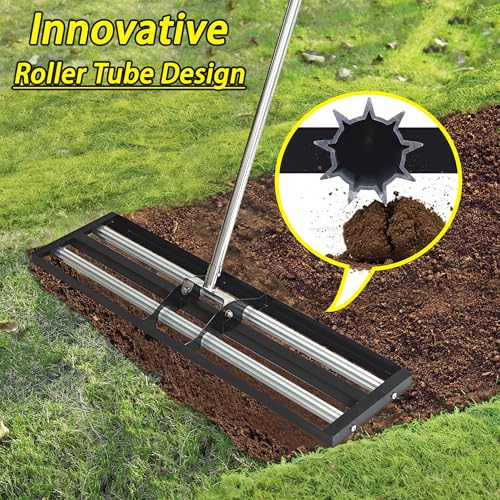 17"x10"Lawn Leveling Rake with Aluminum Rollers, Stainless Steel Yard Lawn Leveler Tool with Adjustable Long Handle, Yard Leveling Rake Suit, Levelawn Tool for Soil, Grass, Golf Course, Garden, Farm - size: 17"x10"