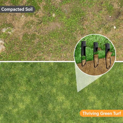 Manual Lawn Aerator Tool, Heavy Duty Core Aerator with Side-Eject Hollow Tines, 3-Tine Soil Plugger for Compacted Clay Soil, High-Strength Alloy Steel Yard Grass Aeration Hand Tool