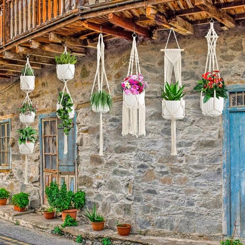 SFENNGPET Macrame Plant Hangers, 6Pack Hanging Planters for Indoor Plants - color: Ivory