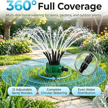 360° Automatic Garden Sprinkler, Multi-Head Lawn Watering Sprayer for Roof Cooling, Garden Irrigation Tool