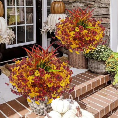 12 Bundles Artificial Fall Flowers for Outdoors Fake Mums UV Resistant - color: Fall Colors
