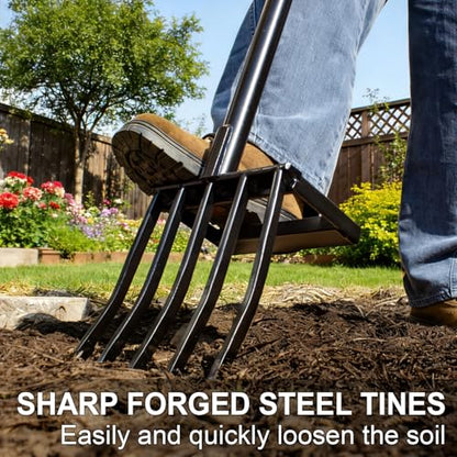 VNIMTI Pitchfork for Gardening, Heavy Duty Pitch Fork with Steel Handle, 5 Tines Garden Fork for Loosening Soil, Digging, 45 Inches