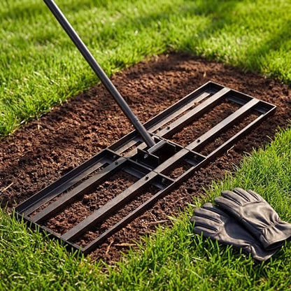 Lawn Leveling Rake - 30x10 Leveling Rake for Soil, Heavy Duty Yard Leveling Rake with 6.5FT Extra Long Handle, 2mm Thickened Stainless Steel Lawn Leveler, Landscape Tool for Dirt and Sand, with Gloves - size: 30 inch