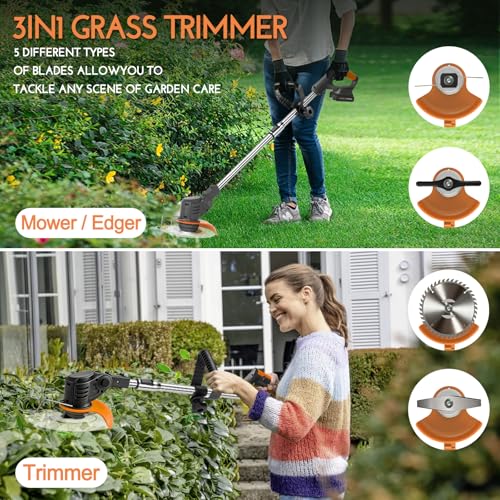 Electric Weed Wacker Cordless, with 2 Battery 26 Pcs Blades Charger - color: Black