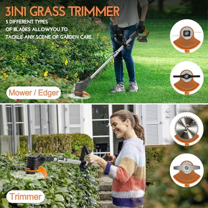 Electric Weed Wacker Cordless, with 2 Battery 26 Pcs Blades Charger - color: Black