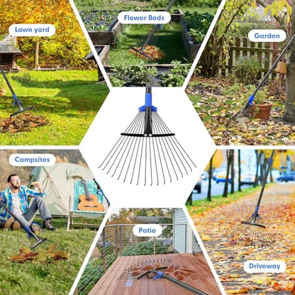 Heavy Duty Garden Leaf Rake-Adjustable Metal Rake with 8-17" Expandable Head,Yard Rakes for Leaves,Grass,Lawns,Shrubs,Flower Beds,Camping,Outdoor Cleanup,Ideal for Women & Kids - style: 6FT