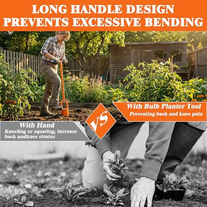 Bulb Planter Tool ,long planter | 5-in-1 Lawn bulb Auger for Planting Bulbs & Sod Cutting | for Tulips bulbs, Daffodil bulbs, Iris | Easy Digging Holes | Save Time & Back Strain (Bulb planter-middle)
