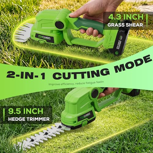 21V Cordless Hedge Trimmer, 2 in 1 Handheld Bush Trimmer with 2 x 2000mAh Batteries + Charger, Electric Grass Shear for Garden Yard Lawn Care, Powerful & Lightweight - size: Hedge Trimmer + 2 Batteries