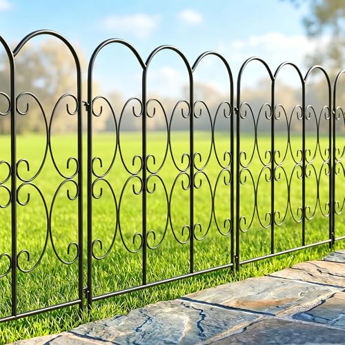 ARIFARO 5 Pack Metal Decorative Garden Fence, 32" H x 22" W, No‑Dig Panels